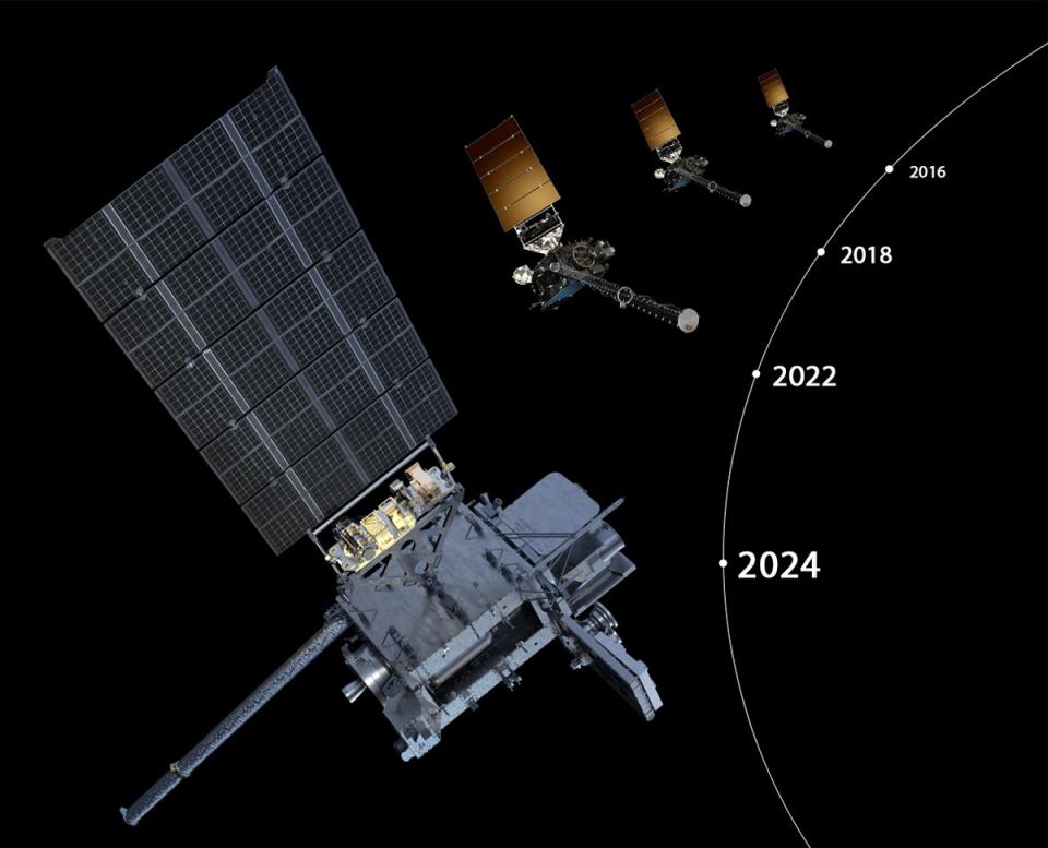 Four cube-shaped satellites above Earth