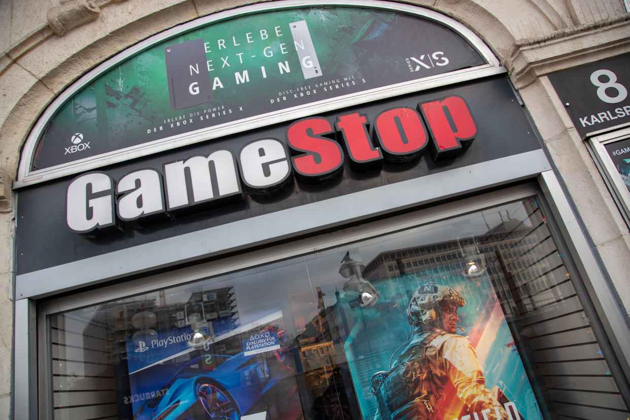 GameStop branch. People go shopping with black friday and christmas sales in Munich, Germany on November 23, 2021. (Photo by Alexander Pohl/NurPhoto via Getty Images)