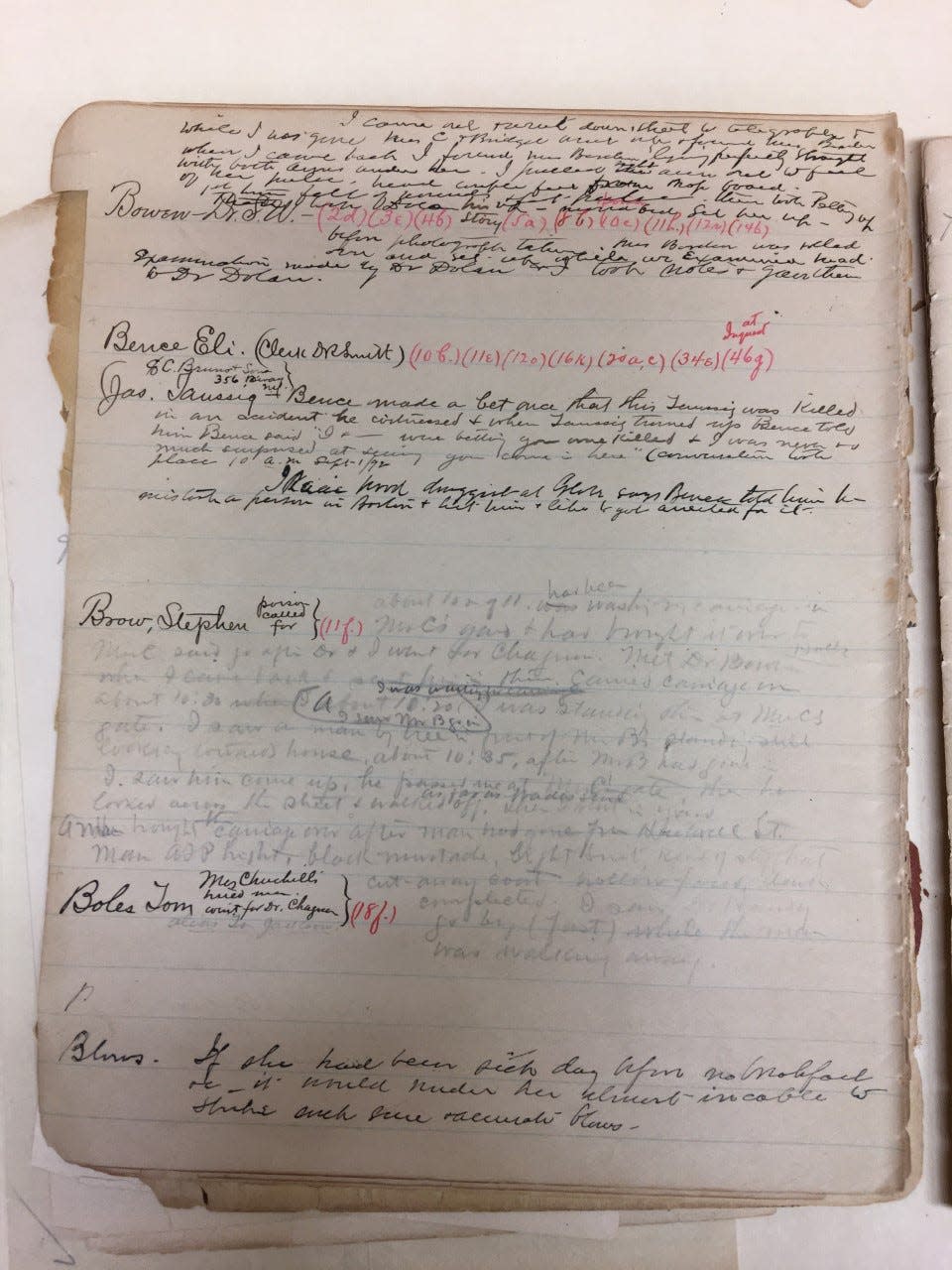 A page from the original copy of a journal kept by Andrew Jackson Jennings, defense lawyer for Lizzie Borden. The journal was transcribed by editors at the Fall River Historical Society Press.