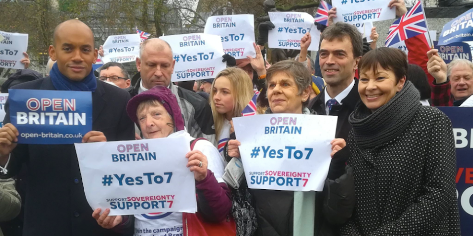 Open Britain rally Chuka Umunna Caroline Lucas Tom Brake