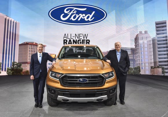 Ford's executive chairman, Bill Ford, and CEO Jim Hackett posed with the new Ranger in Detroit on Sunday, January 14, 2018.