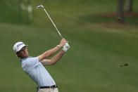 Will Zalatoris hits on the fifth fairway during the third round of the Masters golf tournament on Saturday, April 10, 2021, in Augusta, Ga. (AP Photo/Charlie Riedel)