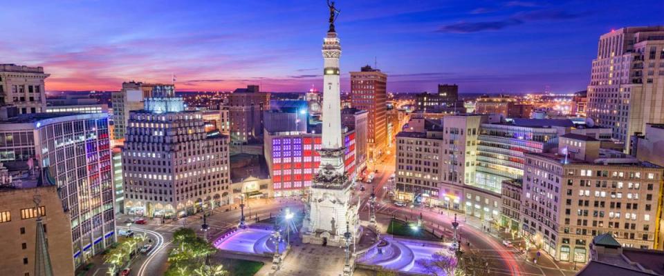 Indianapolis, Indiana, USA skyline over Monument Circle.