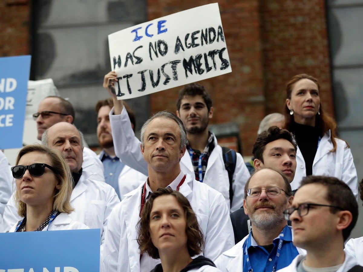 Scientists hold a rally in support of research about climate change at an American Geophysical Union meeting in San Francisco (AP)