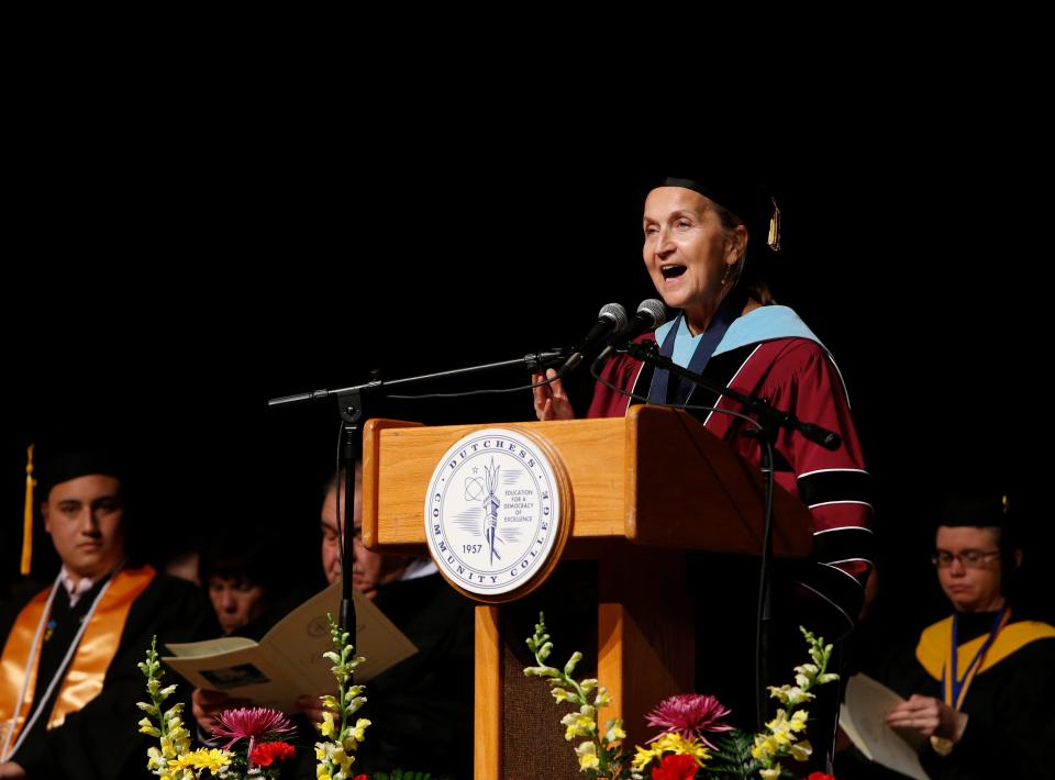 Dutchess Community College president Pamela Edington speaks during Thursday's commencement ceremony on May 16, 2019.