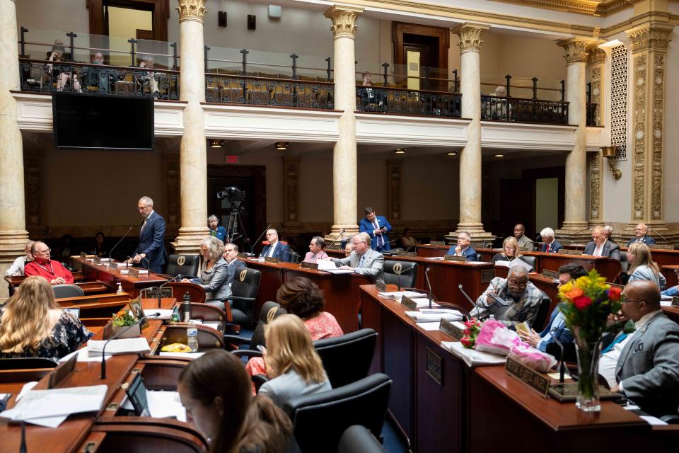 The Kentucky state Senate discusses a bill on the last day of the legislative session, April 15, 2024.
