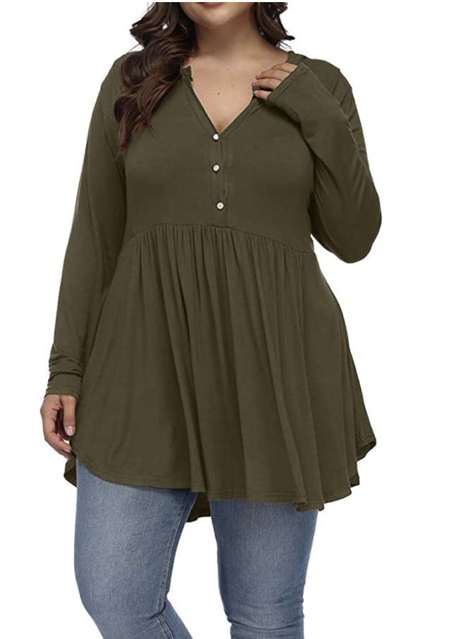 ALLEGRACE Women's Plus Size Blouses Short Sleeve Henley Shirts