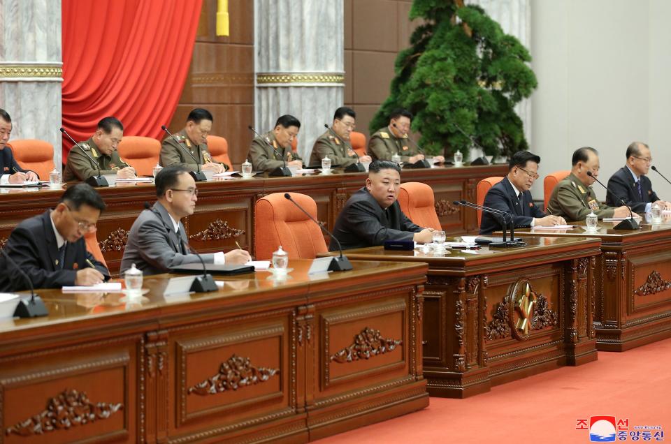 North Korean leader Kim Jong Un speaks during WPK meeting in Pyongyang
