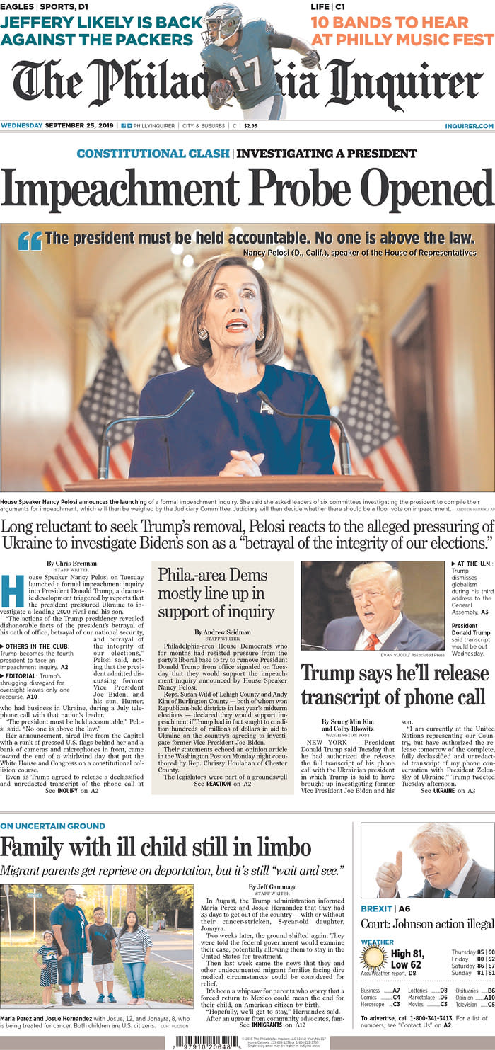 Impeachment Probe Opened The Philadelphia Inquirer Published in Philadelphia, Pa. USA. (newseum.org)