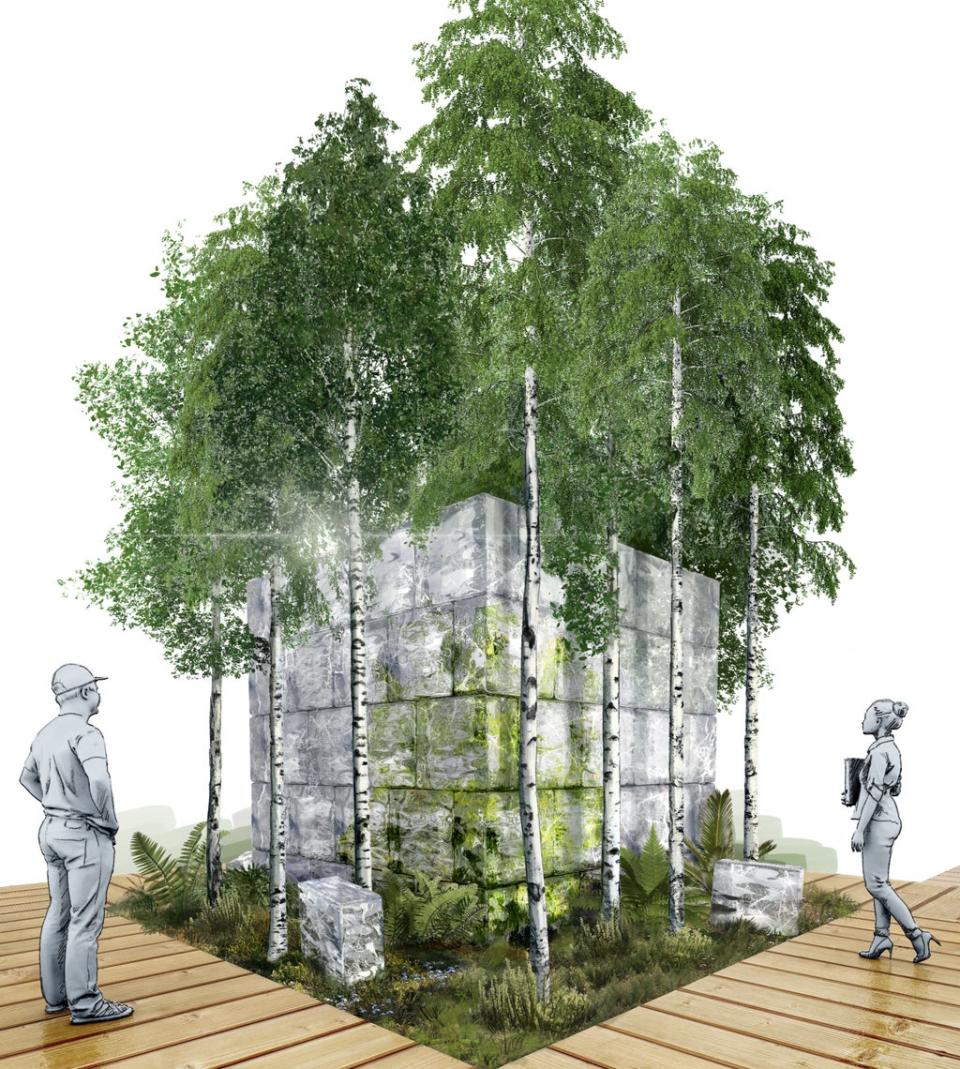 The Plantsman’s Ice Garden has been designed by John Warland and features a giant ice cube that will melt as the show progresses (Handout)