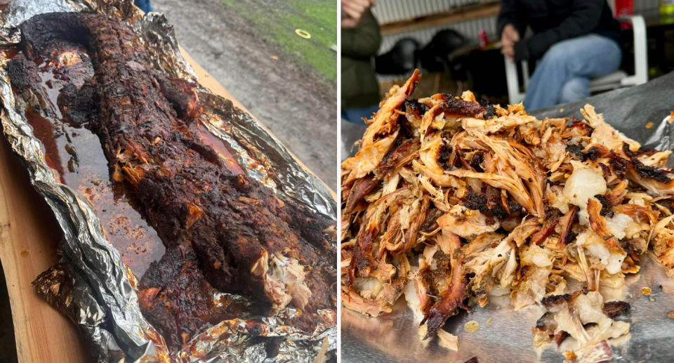Crocodile meat cooked on BBQ