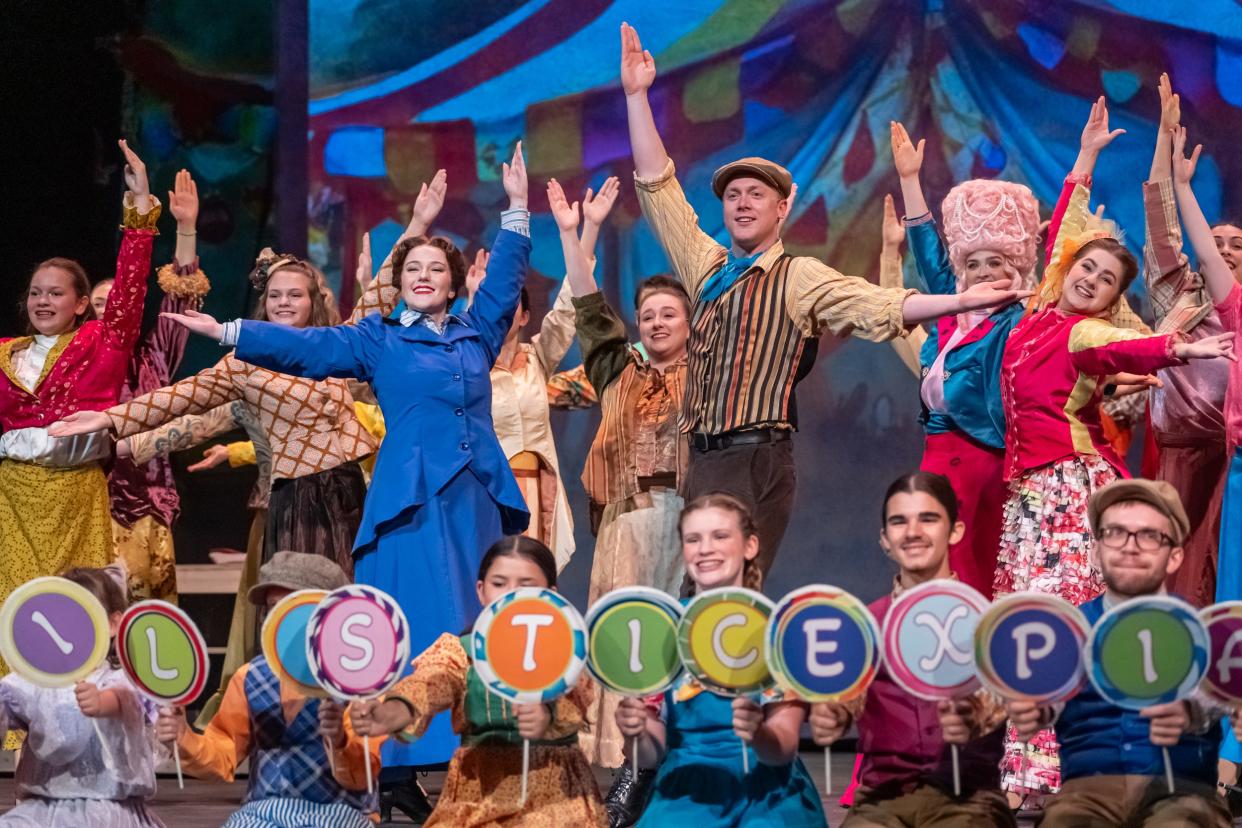 Amber Woollcott as Mary and Shonn Wiley as Bert perform “Supercalifragilisticexpialidocious” in a scene from “Mary Poppins” at the Croswell Opera House.