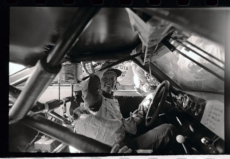 janet guthrie sitting in nascar