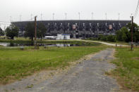 Roads are clear of traffic outside Darlington Raceway before the Real Heroes 400 NASCAR Cup Series auto race Sunday, May 17, 2020, in Darlington, S.C. NASCAR, which has been idle since March 8 because of the coronavirus pandemic, makes its return at the track Sunday. (AP Photo/Brynn Anderson)