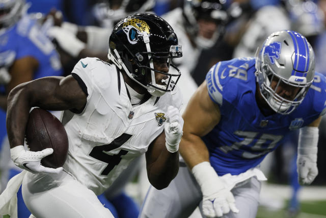 Jacksonville Jaguars linebacker Yasir Abdullah (56) watches during an preseason  NFL football game against the Detroit Lions in Detroit, Saturday, Aug. 19,  2023. (AP Photo/Paul Sancya Stock Photo - Alamy