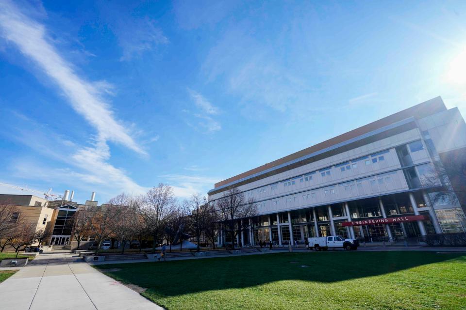 The exteriors of 1410 Engineering Dr., left, and 1415 Engineering Dr., right.