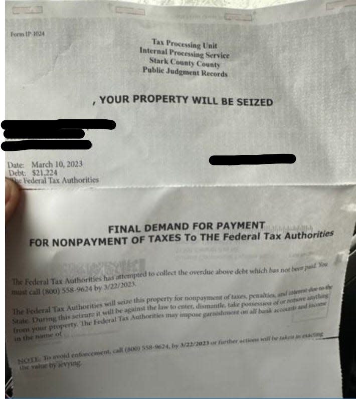 A scam letter received by a Stark County resident. The Stark County Treasurer's Office is encouraging residents to be cautious of letters they may receive claiming to be from the county.