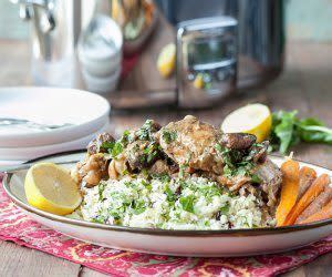 Slow-Cooker Moroccan Chicken with Chopped Almonds, Apricots, and Cauliflower