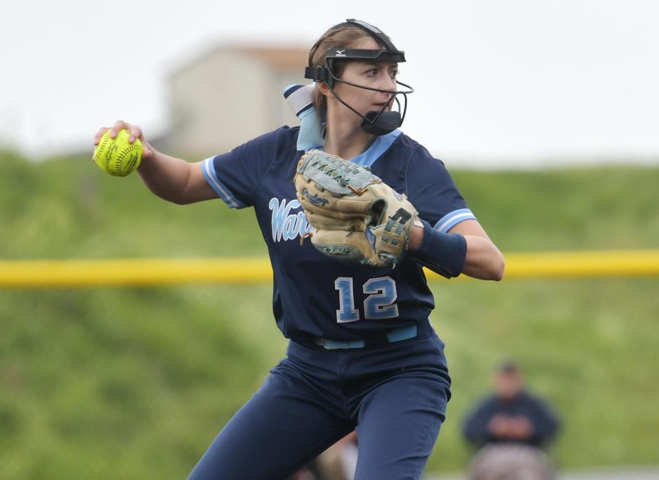 Central Valley's Emma Weaver throws to first for an out during Tuesday's WPIAL class 3A playoff game against Deer Lakes at Montour High School.