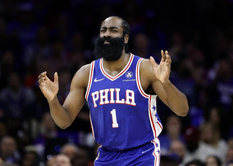 費城76人主將之一的James Harden，DFG%高達57.9%，DIFF%僅-0.3%，正負值只有+1，竟是先發陣容最好表現。法新社