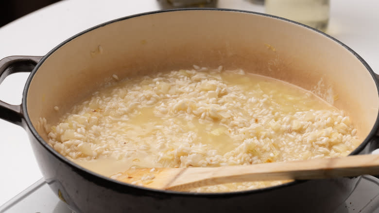 risotto cooking in a pan