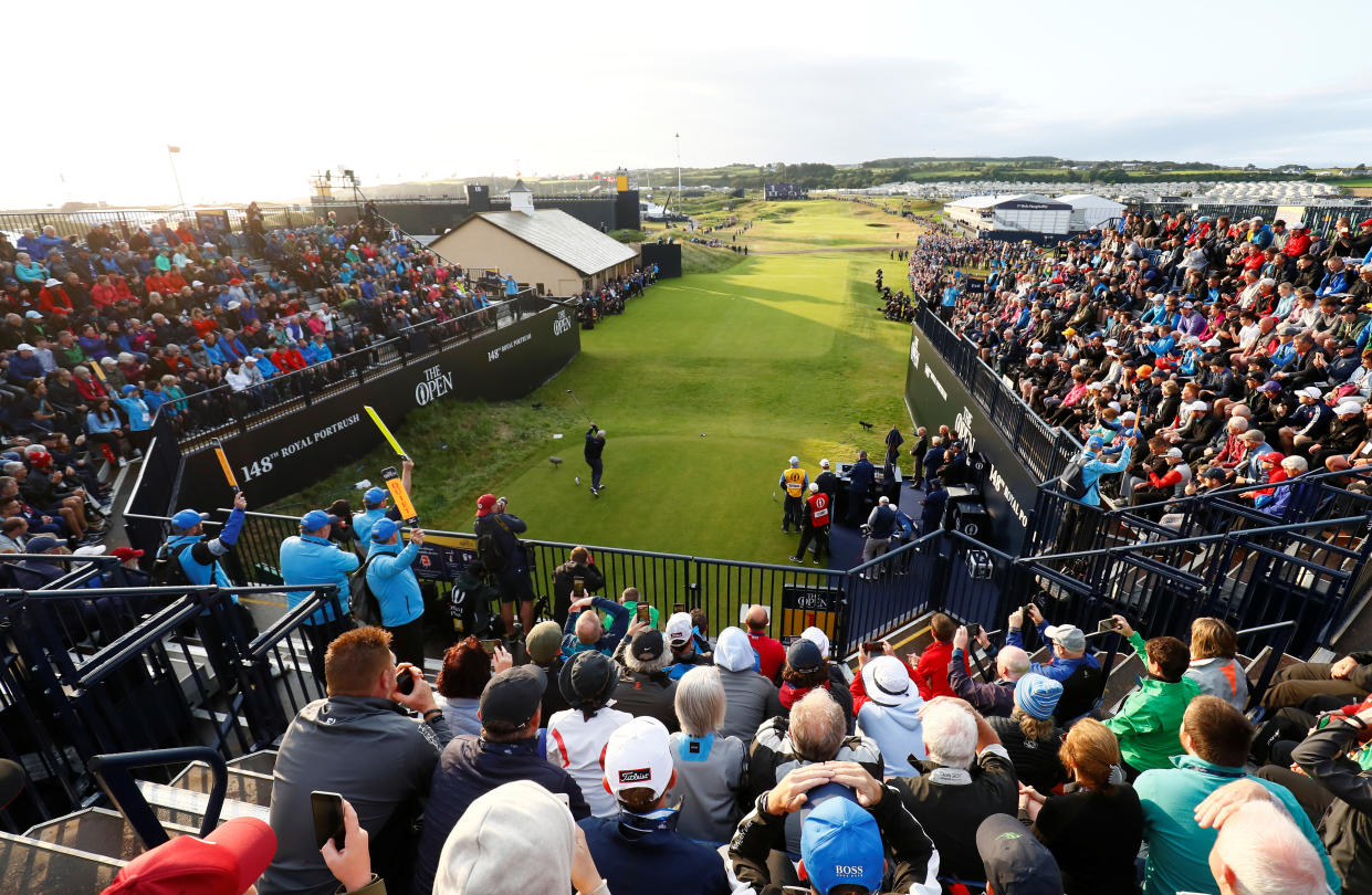 Golf - The 148th Open Championship - Royal Portrush Golf Club, Portrush, Northern Ireland - July 18, 2019  Northern Ireland's Darren Clarke hits the first tee shot of the Open Championship during the first round  REUTERS/Jason Cairnduff