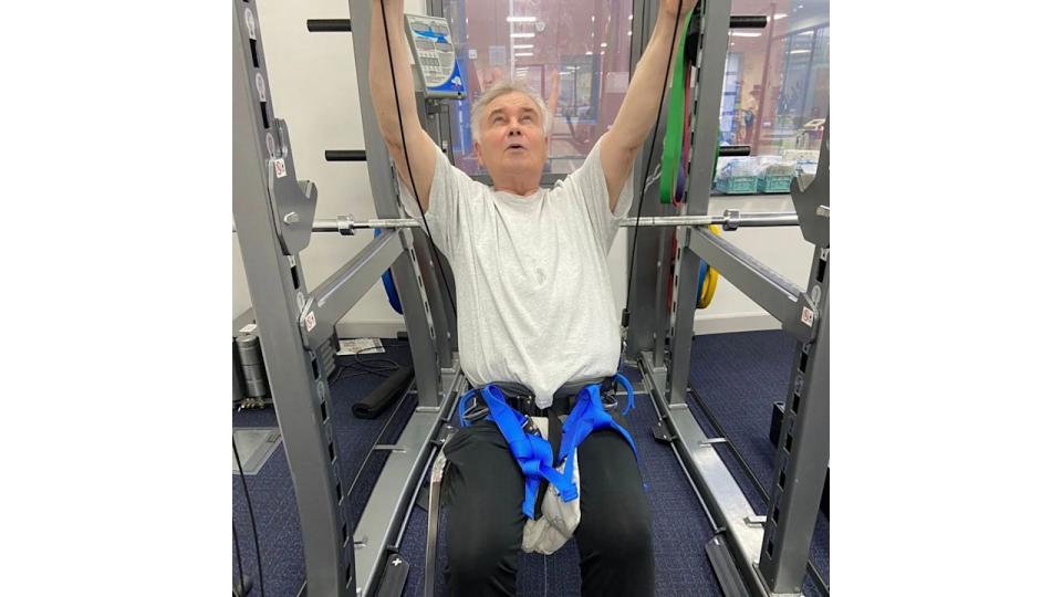 Eamonn Holmes undergoing an inversion therapy session 