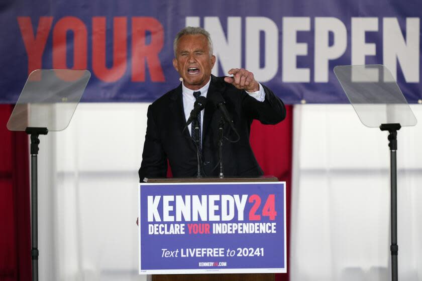 Presidential candidate Robert F. Kennedy, Jr. speaks during a campaign event at Independence Mall, Monday, Oct. 9, 2023, in Philadelphia. (AP Photo/Matt Rourke)