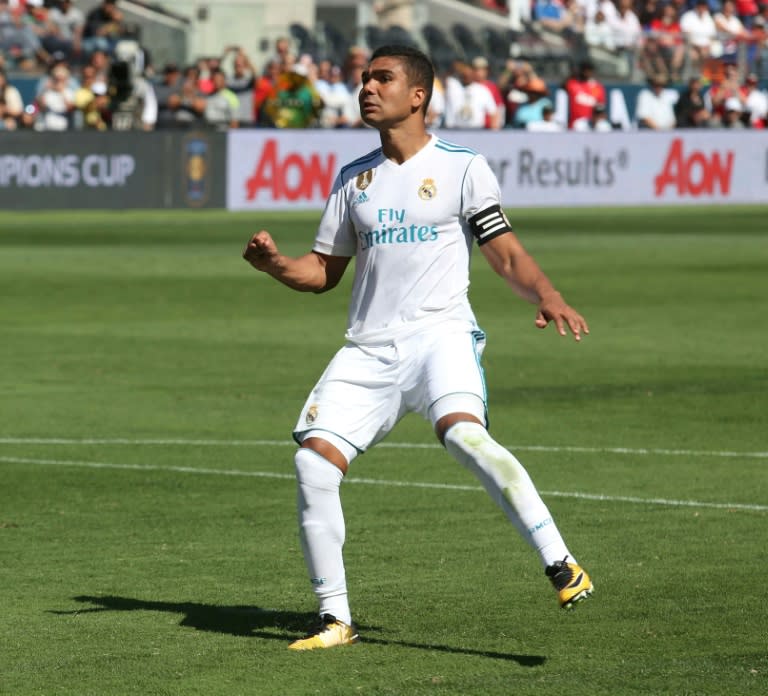 Real Madrid's Carolos Henrique Casemiro reacts after missing a penalty kick shootout against Manchester United, during their International Champions Cup match in Santa Clara, California, on July 23, 2017