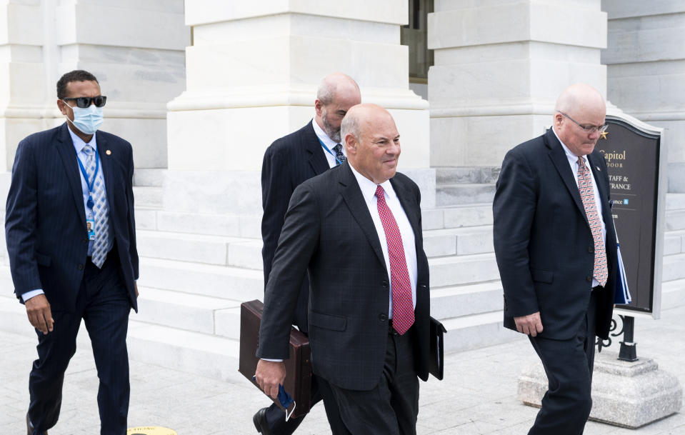 Postmaster General Louis DeJoy leaves the Capitol, in Washington, D.C.