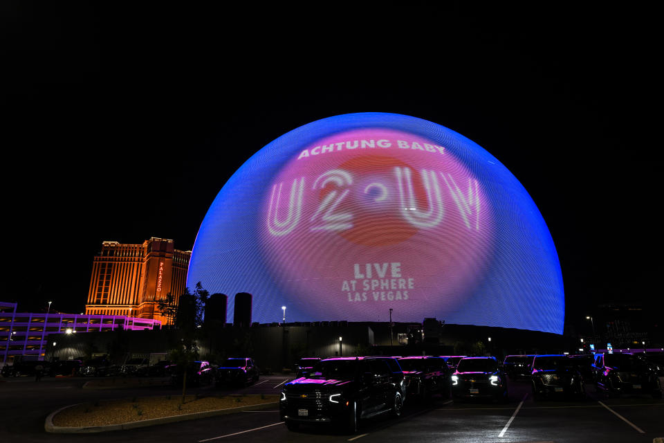 The Sphere is a spherical music and entertainment arena near the Las Vegas Strip and east of the Venetian resort. The project was announced by the Madison Square Garden Company in 2018, and construction was underway the following year. (Sam Jones, Tayfun Coskun/Anadolu Agency via Getty Images)