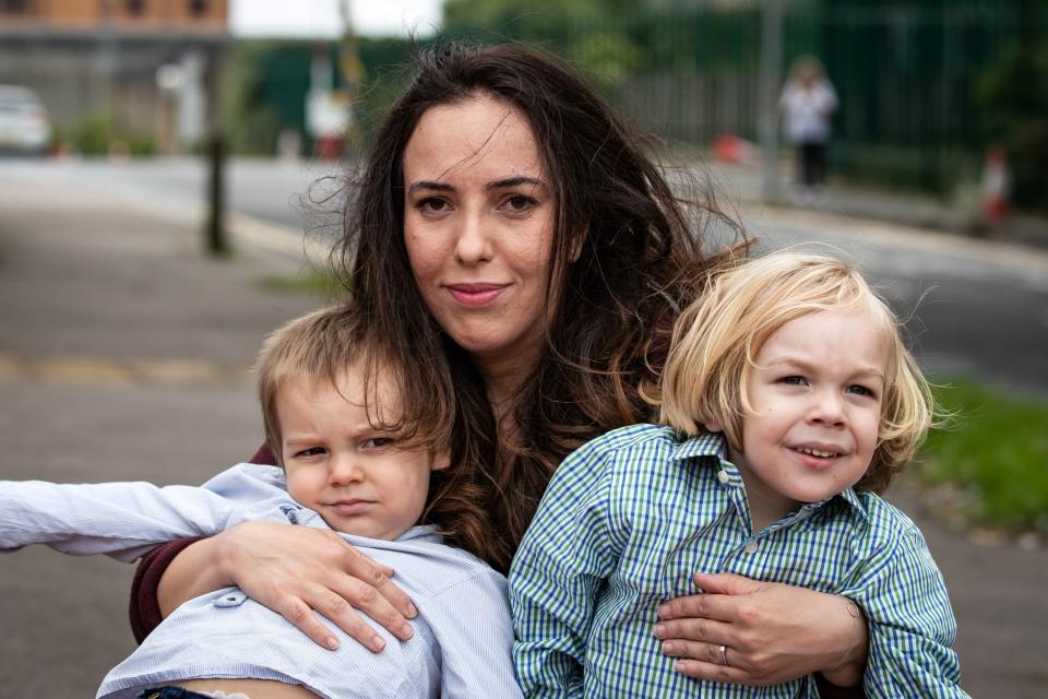 Stella Moris and sons, Gabriel (right) and Max (left) leave Belmarsh Prison (PA)