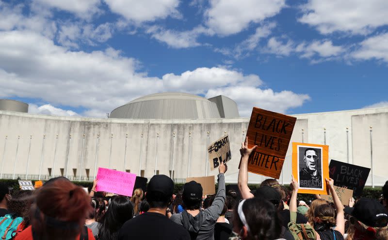 Protest against racial inequality in the aftermath of the death in Minneapolis police custody of George Floyd, in New York