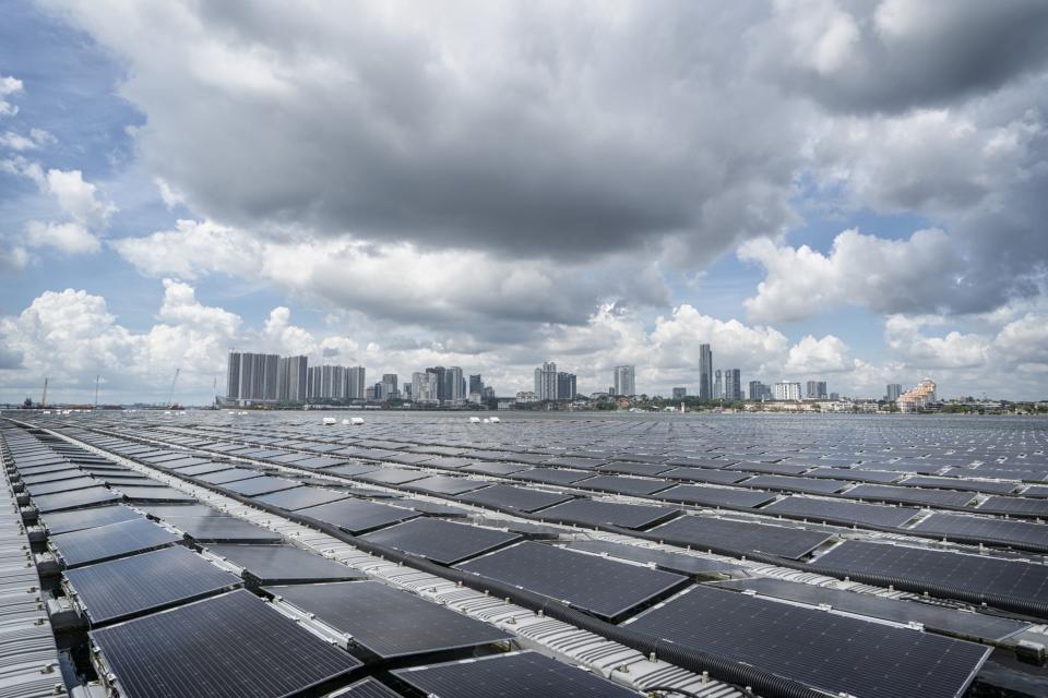 The floating solar photovoltaic power plant by EDPR Sunseap Group, a unit of Energias de Portugal SA, in Woodlands, in Singapore, on Wednesday, Dec. 7, 2022