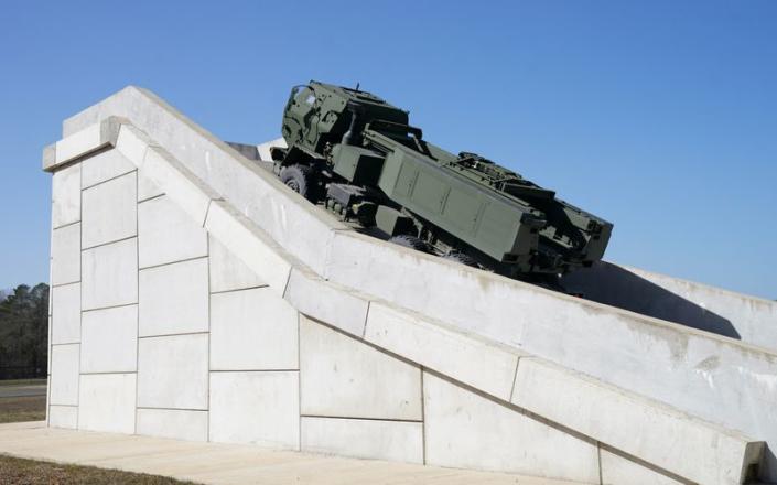 HIMARS missile launcher vehicles assembled at Lockheed Martin in Camden, Arkansas