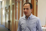 Louisville, Ky., mayoral candidate Craig Greenberg arrives to vote in the state's primary election, Tuesday, May 17, 2022, at the Louisville Presbyterian Theological Seminary in Louisville, Ky. Greenberg, a Democrat, was shot at in February at a campaign office but was not struck, though a bullet grazed a piece of his clothing, police said. (AP Photo/Piper Hudspeth Blackburn)