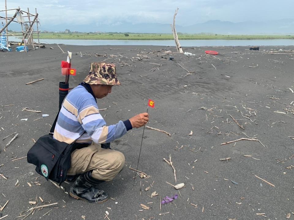 宜蘭縣野鳥學會調查人員插上號碼旗，以利後續追蹤。宜蘭縣政府提供