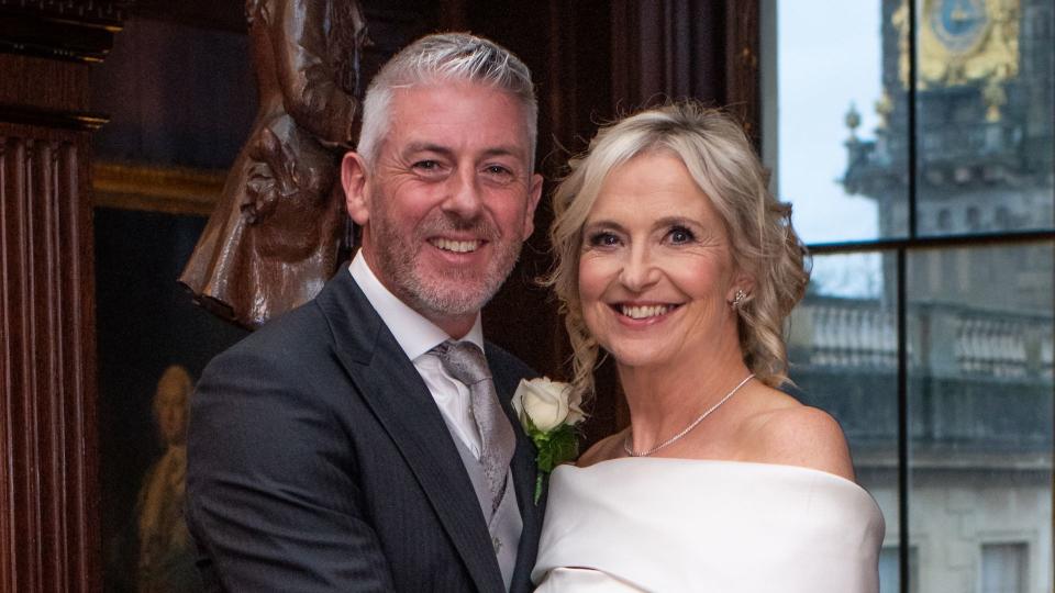 BBC Breakfast's Carol Kirkwood looked beautiful in a Bardot wedding dress to marry partner Steve Randall