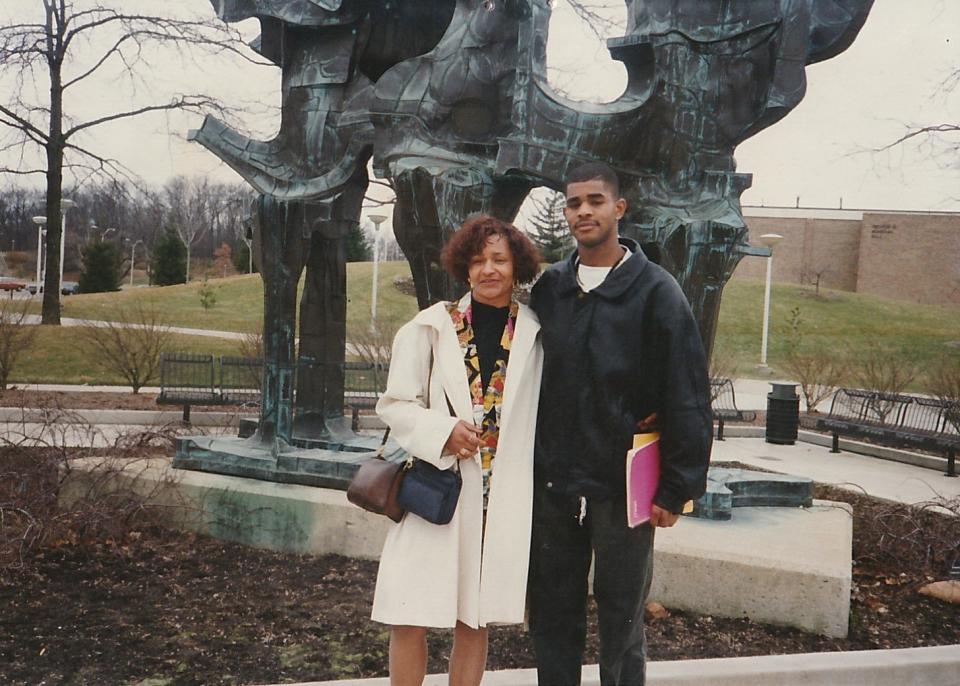 This undated photo provided by Jamon Jordan shows Jacquelynne Jordan, left, with her son Jamon Jordan. Jacquelynne, 66, died March 28, 2020 of COVID-19 complications. Jordan said there were just seven people at his mother's memorial in early April. The virus has stolen the ability to mourn loved ones properly. “It’s a blow to this culture, our practices, our traditions, that we can’t really say goodbye,” Jordan said. “When this is over, there are things that will not exist in our community, there are ideas that we will never see come to fruition. Detroit will be different.” (Jamon Jordan via AP)