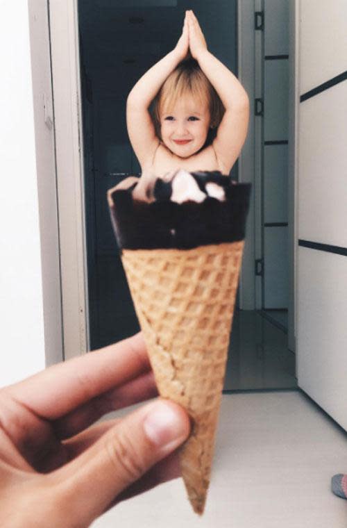 She's not just limited to fruit and vegies, Stefani has also shared a photo of her cooling down in an ice-cream cone with her 30,000 followers.