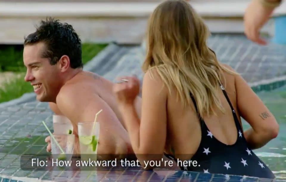 The best opening line if you see your ex at a party. Source: Channel Ten