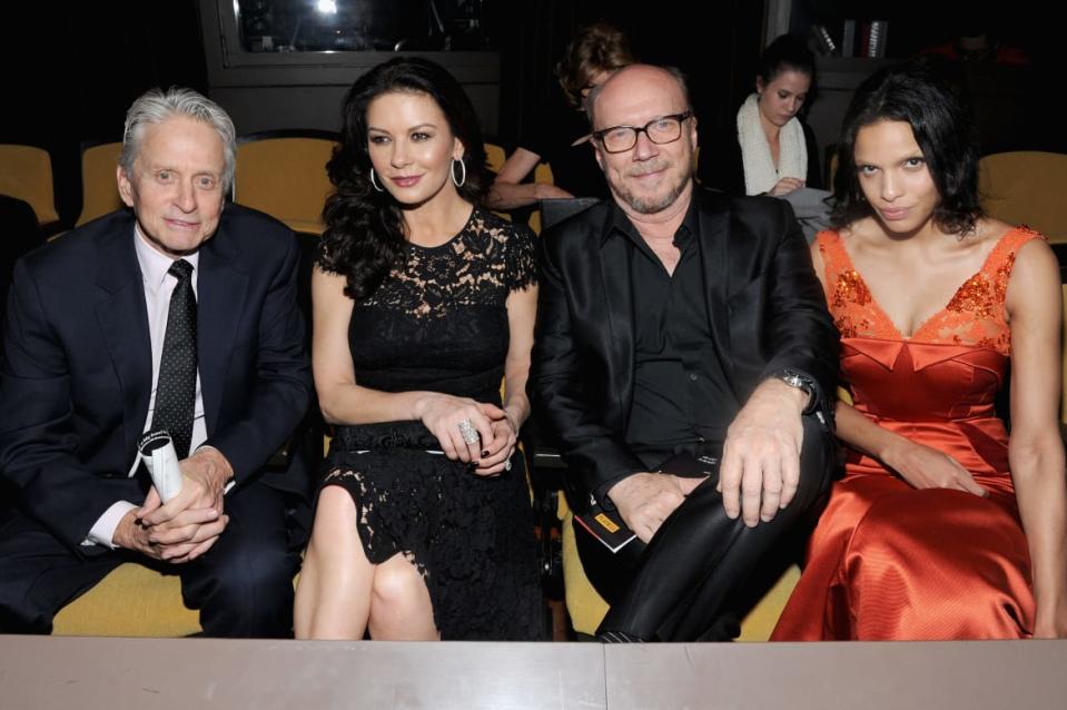 <div class="inline-image__caption"><p>(L-R) Actors Michael Douglas, Catherine Zeta-Jones and director Paul Haggis in 2015.</p></div> <div class="inline-image__credit">Craig Barritt</div>