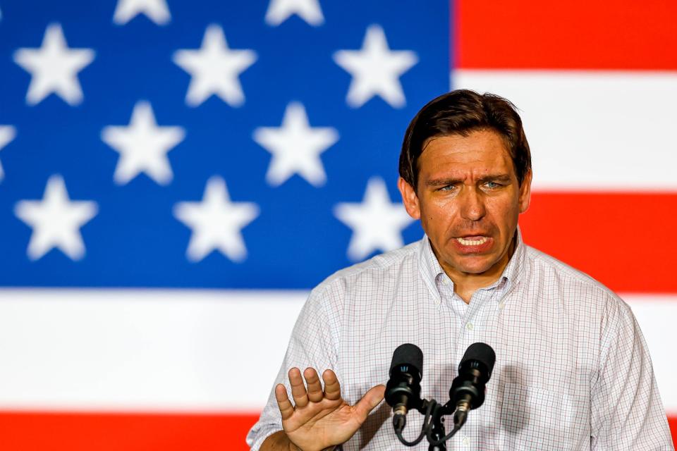 Presidential candidate and Florida Gov. Ron DeSantis speaks at a June event held by the Never Back Down PAC in Tulsa. A poll from June showed President Joe Biden significantly behind DeSantis among Oklahoma voters in a theoretical presidential contest.
