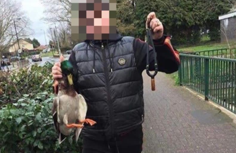 Shocking photos posted on social media show boys holding dead ducks and catapults (Facebook)