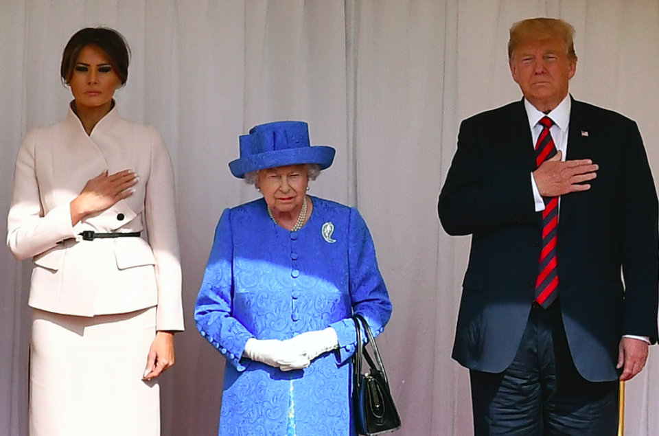 Donald Trump met the Queen in July 2018 at Windsor Castle. They are set for their second meeting during Trump's visit to the UK in June. (AP)