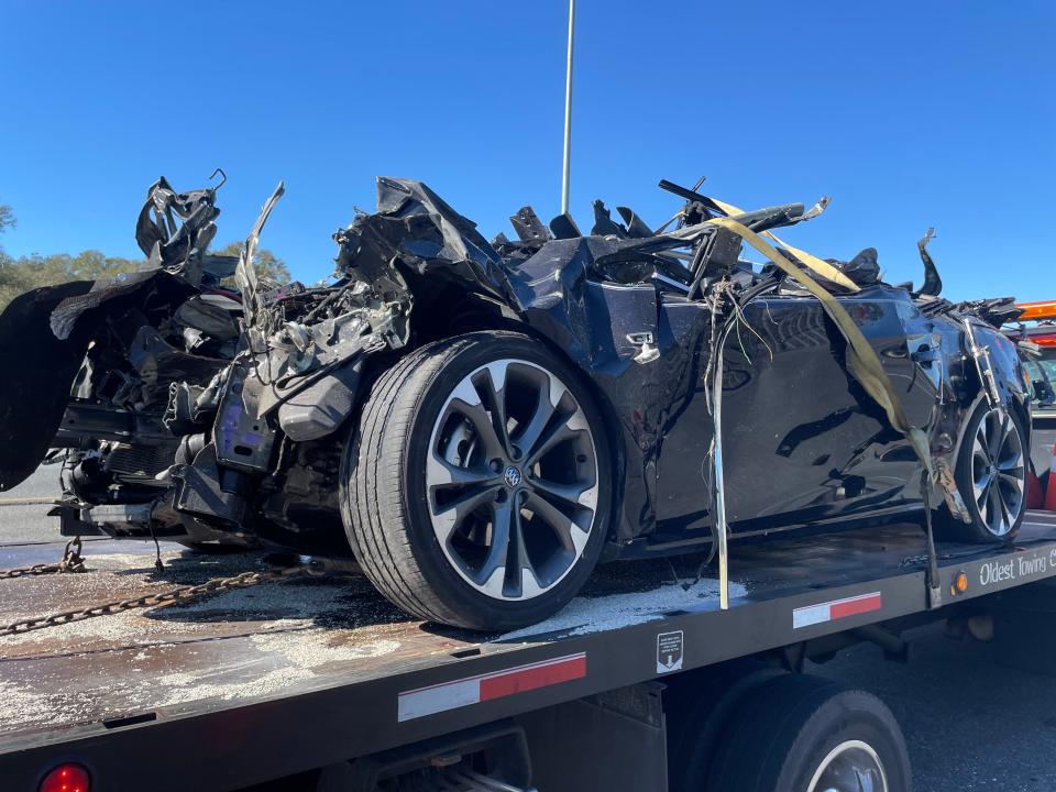 FHP officials said the victim was driving this vehicle when it slammed into the back of a parked semi on the side of the road on Tuesday.