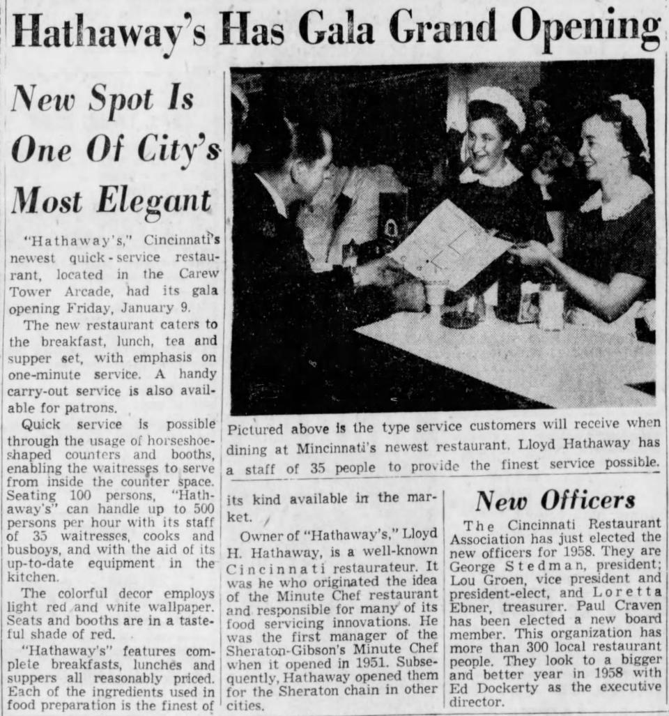 An Enquirer article on Hathaway's grand opening from Jan. 11, 1958.