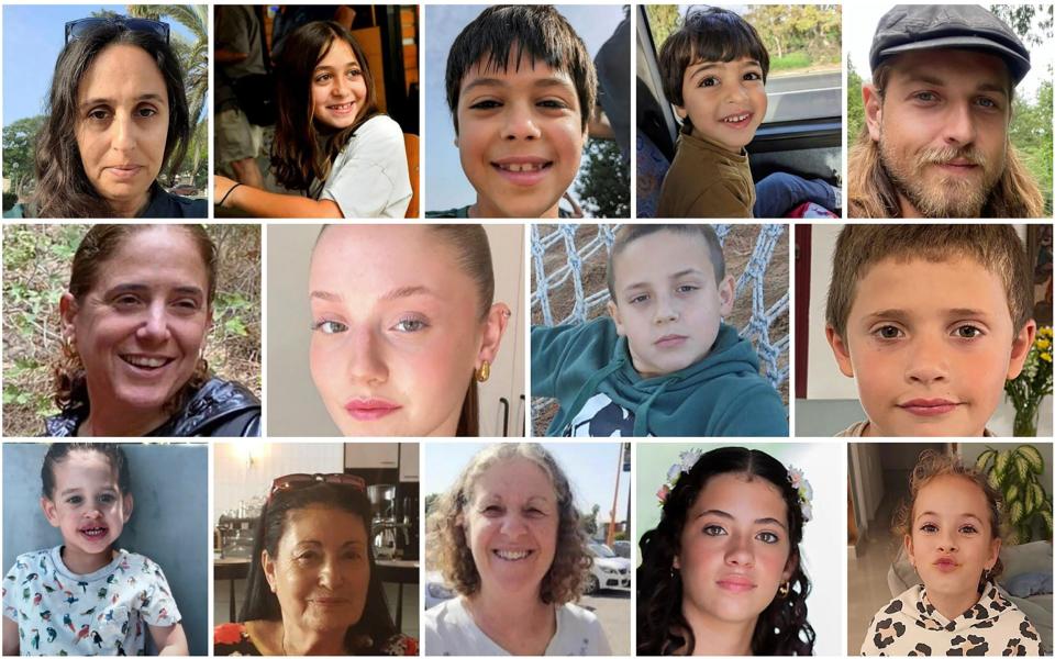 Top L-R: Hagar Brodutch and children Ofri, Yuval and Oriya, Roni Krivoi; middle: Chen Almog Goldstein and her children Agam, Gal and Tal Almog; bottom: Avigail Idan, Alma Avraham, Aviva Siegel, and siblings Ela and Dafna Elyakim.