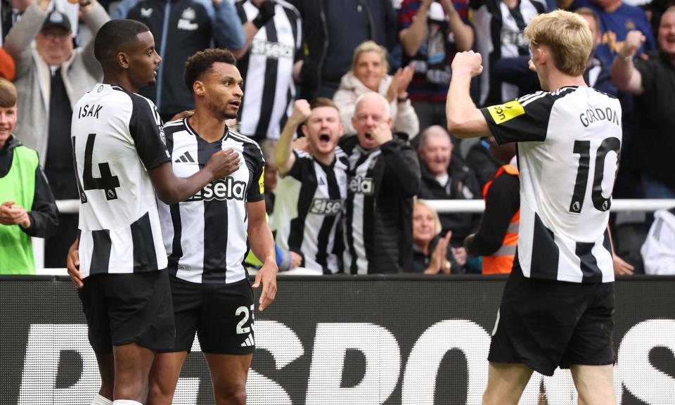 <span>Alexander Isak celebrates with Jacob Murphy, who set up his winning goal.</span><span>Photograph: Adam Vaughan/EPA</span>