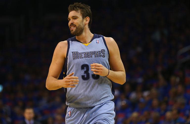 Marc Gasol of the Memphis Grizzlies during an NBA game at Chesapeake Energy Arena on May 3, 2014